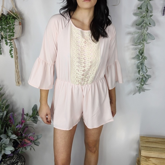 ♻️COTTON CANDY lace front backless romper pink 280 - Picture 2 of 6